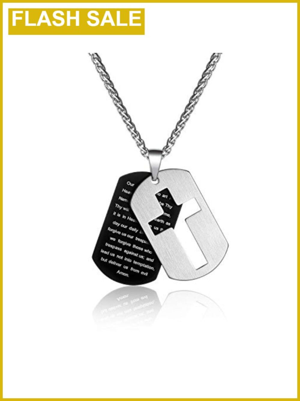 Stainless Steel Cross Dog Tag Necklace Bible Verse Wheat Chain Religious Gift